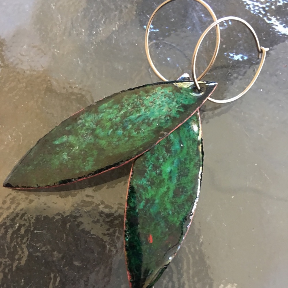 Green multi-colored enameled earrings